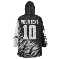 Personalized New Zealand Kiwi Bird Wearable Blanket Hoodie Grunge Maori Tribal Pattern Silver Fern
