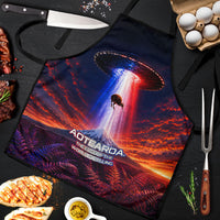 New Zealand Aotearoa Kiwi UFO Apron Sci-Fi Galaxy Sunset Sky Tower And Mountain