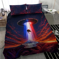 New Zealand Aotearoa Kiwi UFO Bedding Set Sci-Fi Galaxy Sunset Sky Tower And Mountain