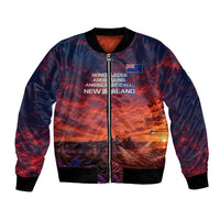 New Zealand Aotearoa Kiwi UFO Bomber Jacket Sci-Fi Galaxy Sunset Sky Tower And Mountain