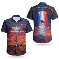 New Zealand Aotearoa Kiwi UFO Couples Matching Puletasi and Hawaiian Shirt Sci-Fi Galaxy Sunset Sky Tower And Mountain