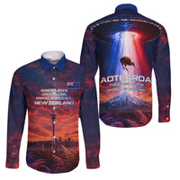 New Zealand Aotearoa Kiwi UFO Family Matching Mermaid Dress and Hawaiian Shirt Sci-Fi Galaxy Sunset Sky Tower And Mountain