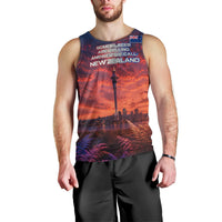 New Zealand Aotearoa Kiwi UFO Men Tank Top Sci-Fi Galaxy Sunset Sky Tower And Mountain