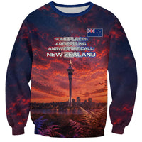New Zealand Aotearoa Kiwi UFO Sweatshirt Sci-Fi Galaxy Sunset Sky Tower And Mountain