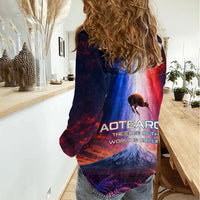 New Zealand Aotearoa Kiwi UFO Women Casual Shirt Sci-Fi Galaxy Sunset Sky Tower And Mountain