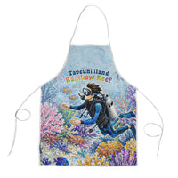Fiji Taveuni Rainbow Reef Apron Scuba Diver Vibrant Undersea Coral Garden Watercolor