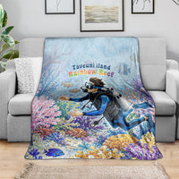 Fiji Taveuni Rainbow Reef Blanket Scuba Diver Vibrant Undersea Coral Garden Watercolor