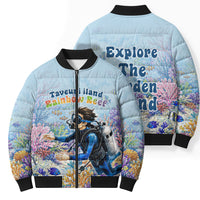 Fiji Taveuni Rainbow Reef Bomber Puffer Jacket Scuba Diver Vibrant Undersea Coral Garden Watercolor