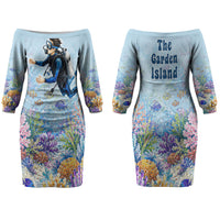 Fiji Taveuni Rainbow Reef Family Matching Off The Shoulder Long Sleeve Dress and Hawaiian Shirt Scuba Diver Vibrant Undersea Coral Garden Watercolor