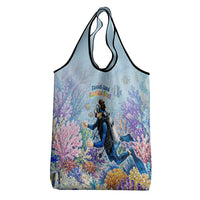 Fiji Taveuni Rainbow Reef Grocery Bag Scuba Diver Vibrant Undersea Coral Garden Watercolor