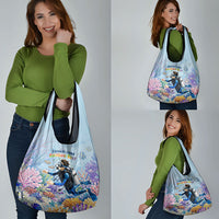 Fiji Taveuni Rainbow Reef Grocery Bag Scuba Diver Vibrant Undersea Coral Garden Watercolor