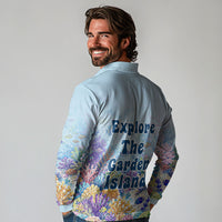 Fiji Taveuni Rainbow Reef Long Sleeve Polo Shirt Scuba Diver Vibrant Undersea Coral Garden Watercolor