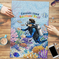 Fiji Taveuni Rainbow Reef Puzzle Scuba Diver Vibrant Undersea Coral Garden Watercolor