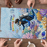 Fiji Taveuni Rainbow Reef Puzzle Scuba Diver Vibrant Undersea Coral Garden Watercolor