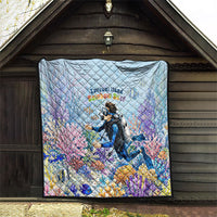 Fiji Taveuni Rainbow Reef Quilt Scuba Diver Vibrant Undersea Coral Garden Watercolor
