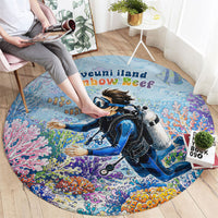 Fiji Taveuni Rainbow Reef Round Carpet Scuba Diver Vibrant Undersea Coral Garden Watercolor