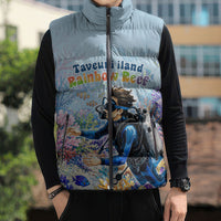 Fiji Taveuni Rainbow Reef Sleeveless Puffer Jacket Scuba Diver Vibrant Undersea Coral Garden Watercolor
