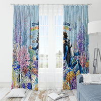 Fiji Taveuni Rainbow Reef Window Curtain Scuba Diver Vibrant Undersea Coral Garden Watercolor