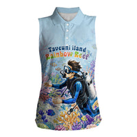 Fiji Taveuni Rainbow Reef Women Sleeveless Polo Shirt Scuba Diver Vibrant Undersea Coral Garden Watercolor