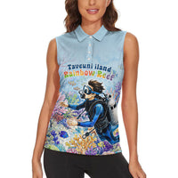 Fiji Taveuni Rainbow Reef Women Sleeveless Polo Shirt Scuba Diver Vibrant Undersea Coral Garden Watercolor