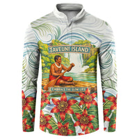 Fiji Taveuni Island Dateline Crossing Button Sweatshirt Tropical Cultural Landscape With Tagimoucia Floral Pattern