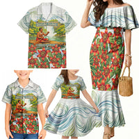 Fiji Taveuni Island Dateline Crossing Family Matching Mermaid Dress and Hawaiian Shirt Tropical Cultural Landscape With Tagimoucia Floral Pattern