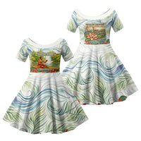 Fiji Taveuni Island Dateline Crossing Family Matching Off The Shoulder Long Sleeve Dress and Hawaiian Shirt Tropical Cultural Landscape With Tagimoucia Floral Pattern