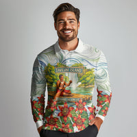Fiji Taveuni Island Dateline Crossing Long Sleeve Polo Shirt Tropical Cultural Landscape With Tagimoucia Floral Pattern