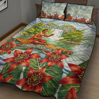 Fiji Taveuni Island Dateline Crossing Quilt Bed Set Tropical Cultural Landscape With Tagimoucia Floral Pattern