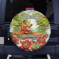 Fiji Taveuni Island Dateline Crossing Spare Tire Cover Tropical Cultural Landscape With Tagimoucia Floral Pattern