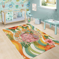 Hawaii Aloha Academy Back To School Area Rug Sea Turtle Tropical Hibiscus Flowers Retro Psychedelic