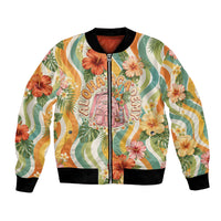 Hawaii Aloha Academy Back To School Bomber Jacket Sea Turtle Tropical Hibiscus Flowers Retro Psychedelic