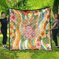 Hawaii Aloha Academy Back To School Quilt Sea Turtle Tropical Hibiscus Flowers Retro Psychedelic