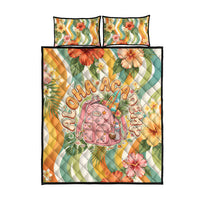 Hawaii Aloha Academy Back To School Quilt Bed Set Sea Turtle Tropical Hibiscus Flowers Retro Psychedelic