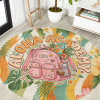 Hawaii Aloha Academy Back To School Round Carpet Sea Turtle Tropical Hibiscus Flowers Retro Psychedelic