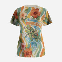 Hawaii Aloha Academy Back To School Scrub Top Sea Turtle Tropical Hibiscus Flowers Retro Psychedelic