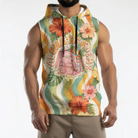 Hawaii Aloha Academy Back To School Sleeveless Hoodie Sea Turtle Tropical Hibiscus Flowers Retro Psychedelic