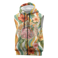 Hawaii Aloha Academy Back To School Sleeveless Zip Hoodie Sea Turtle Tropical Hibiscus Flowers Retro Psychedelic