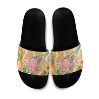 Hawaii Aloha Academy Back To School Slide Sandals Sea Turtle Tropical Hibiscus Flowers Retro Psychedelic