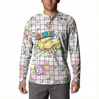 Hawaii Cruising Back To School Button Sweatshirt Grid Pattern With School Bag And Vintage Surf Van