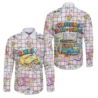 Hawaii Cruising Back To School Family Matching Off Shoulder Maxi Dress and Hawaiian Shirt Grid Pattern With School Bag And Vintage Surf Van