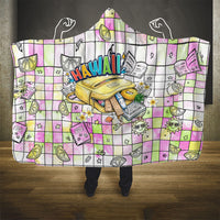 Hawaii Cruising Back To School Hooded Blanket Grid Pattern With School Bag And Vintage Surf Van