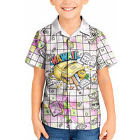 Hawaii Cruising Back To School Kid Hawaiian Shirt Grid Pattern With School Bag And Vintage Surf Van