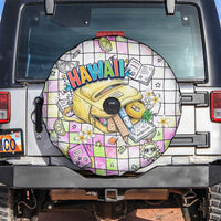 Hawaii Cruising Back To School Spare Tire Cover Grid Pattern With School Bag And Vintage Surf Van