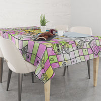 Hawaii Cruising Back To School Tablecloth Grid Pattern With School Bag And Vintage Surf Van