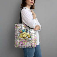 Hawaii Cruising Back To School Tote Bag Grid Pattern With School Bag And Vintage Surf Van