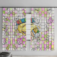 Hawaii Cruising Back To School Window Curtain Grid Pattern With School Bag And Vintage Surf Van