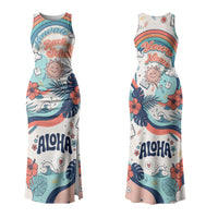 Personalized Hawaii Back To School Couples Matching Tank Maxi Dress and Hawaiian Shirt Retro Rainbow Sun with Tropical Hibiscus Flowers TS04 - Polynesian Pride