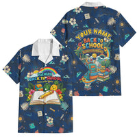 Personalized Hawaii Back To School Aloha Learning Family Matching Mermaid Dress and Hawaiian Shirt Retro Rainbow open Notebook with Pineapple and Hibiscus Flowers TS04 Dad's Shirt - Short Sleeve Blue - Polynesian Pride