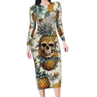 Pineapple Skull Family Matching Long Sleeve Bodycon Dress and Hawaiian Shirt Summer Paradise TS04 Mom's Dress Multicolor - Polynesian Pride